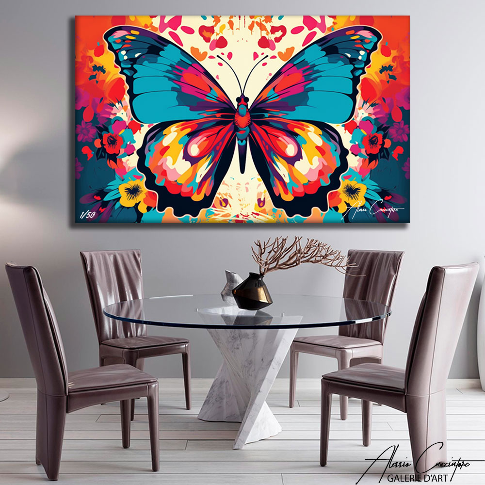 tableau papillon fleurs