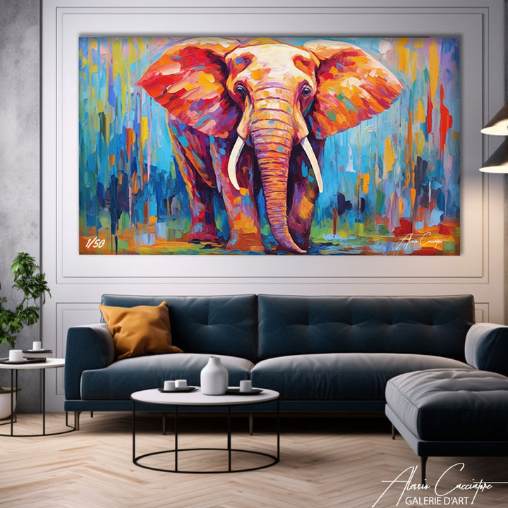 tableau éléphant multicolore 