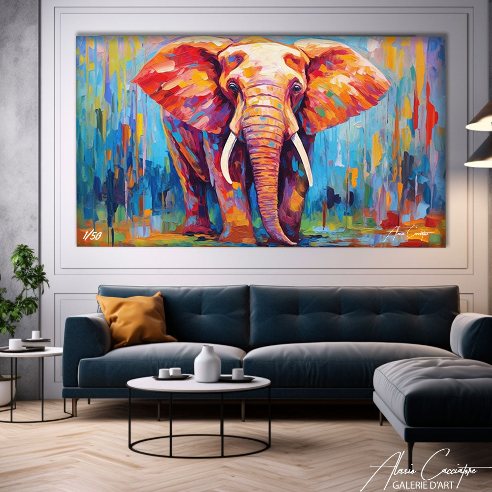 tableau éléphant multicolore 