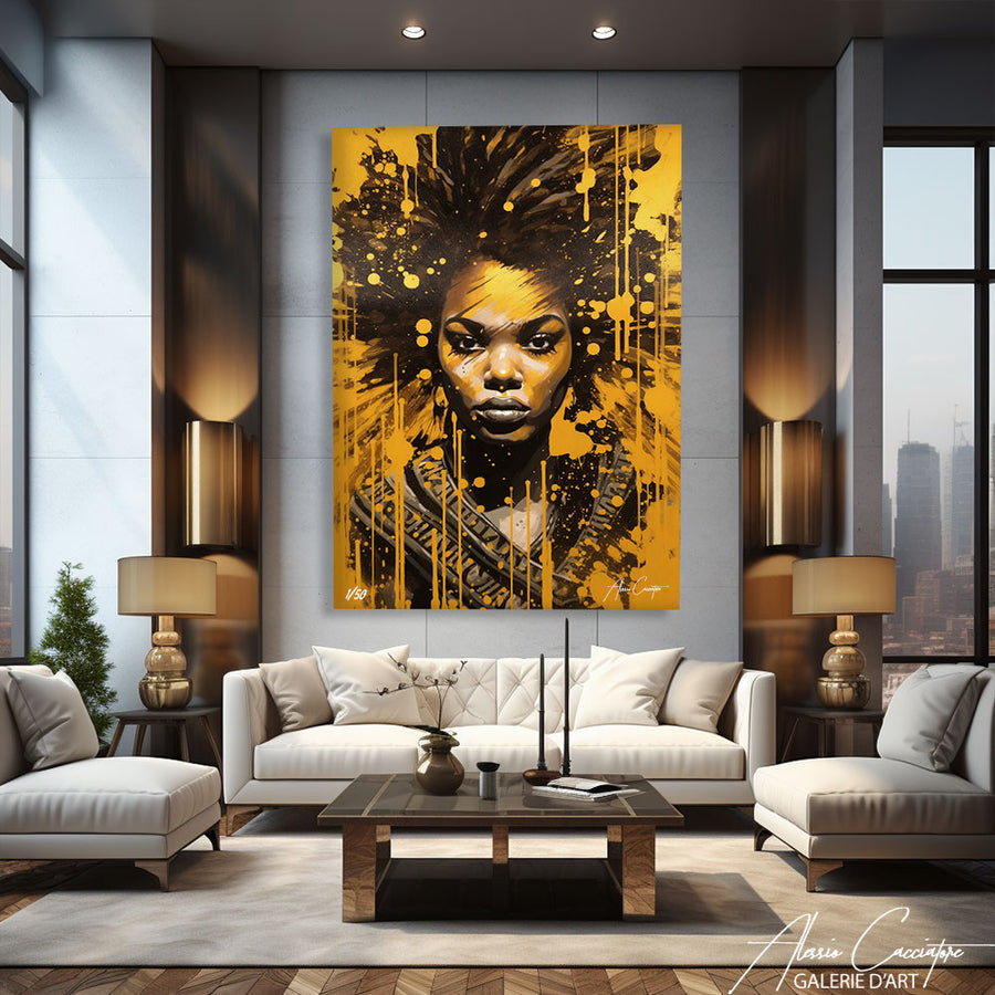tableau femme africaine multicolore – mise en situation