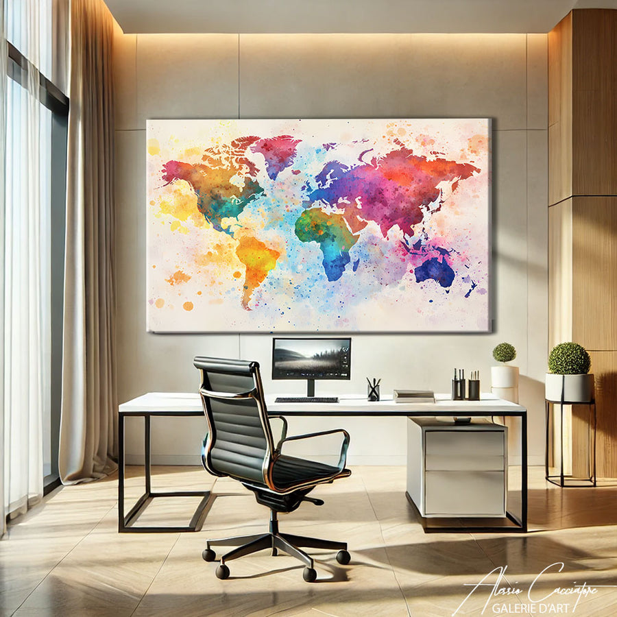 Tableau Toile Mappemonde – mise en situation