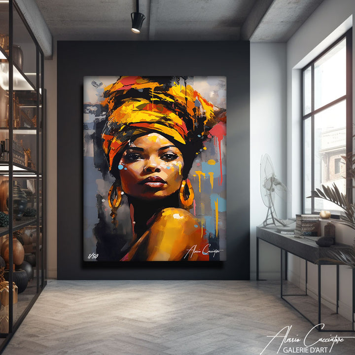tableau femme africaine abstrait