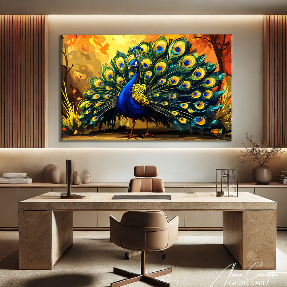 Peinture paon sur toile
