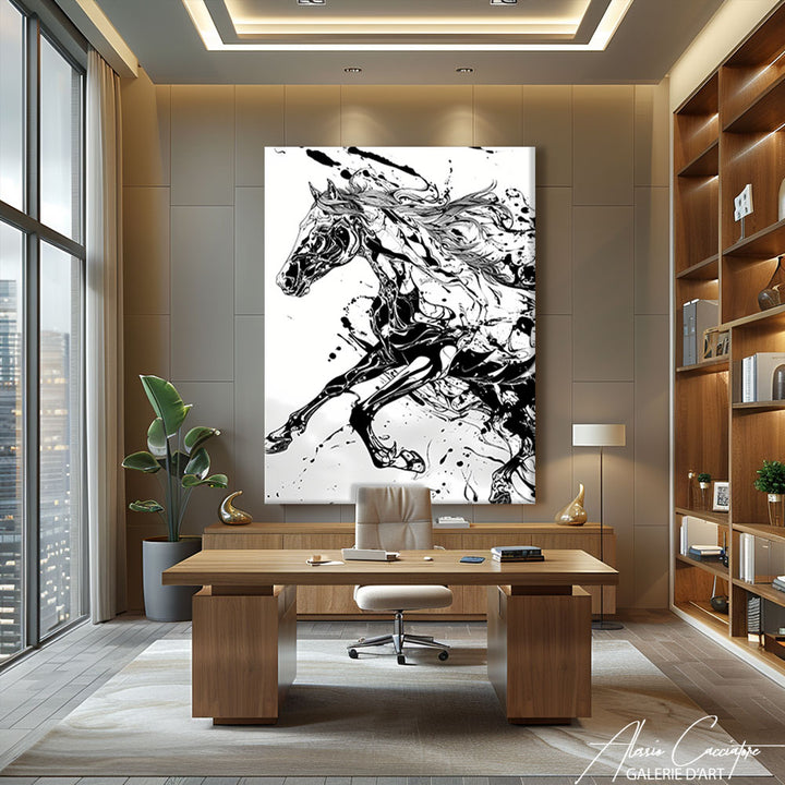 tableau cheval noir et blanc