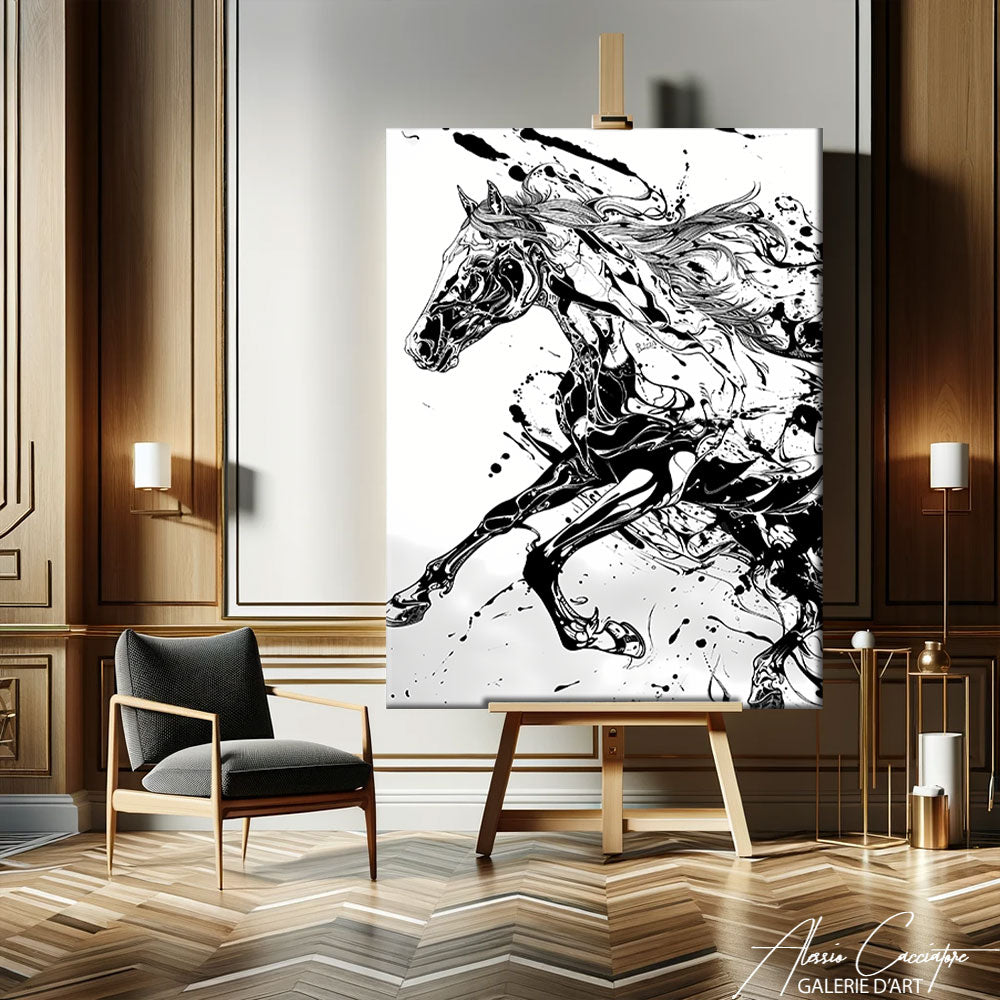 peinture cheval noir et blanc