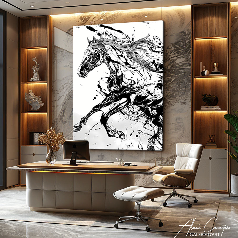 tableau cheval noir et blanc