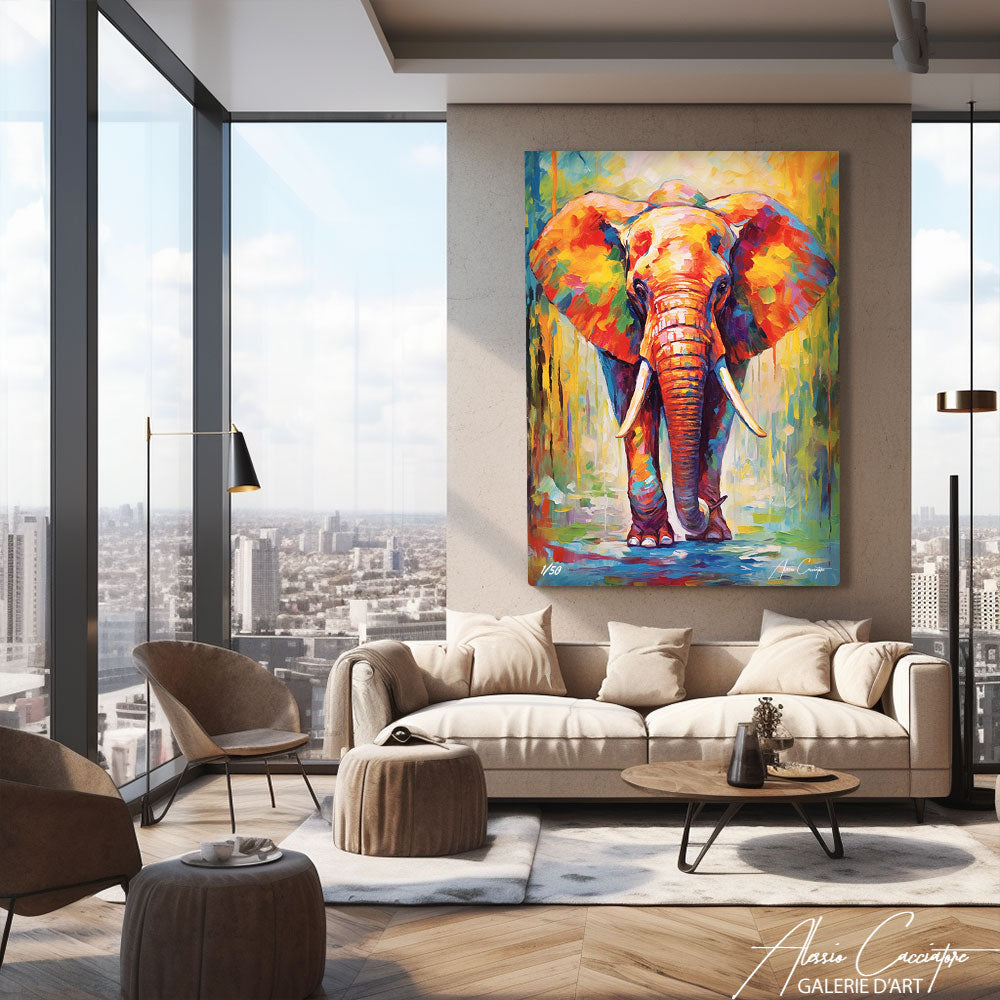 tableau peint éléphant