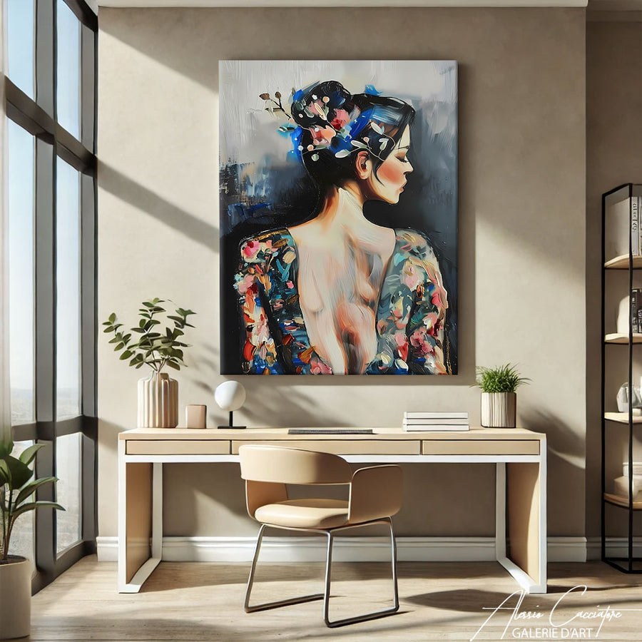 Tableau Peinture Femme de Dos
 – mise en situation