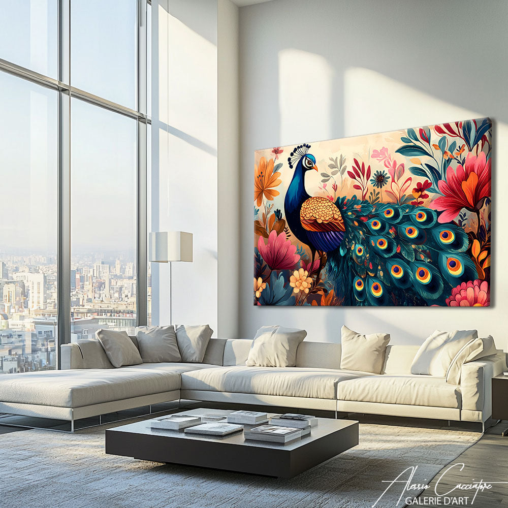 Peinture paon sur toile
