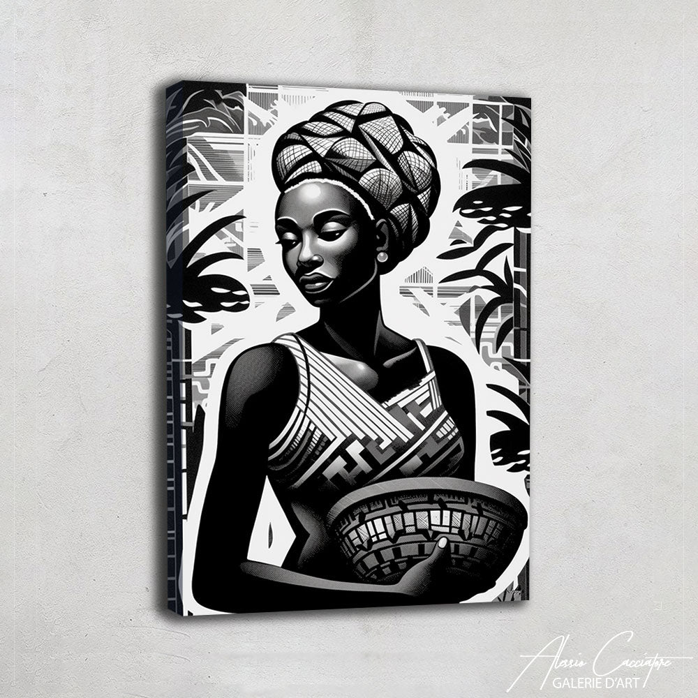 tableau femme africaine noir et blanc