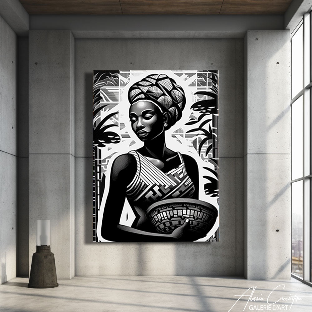 tableau africain noir et blanc