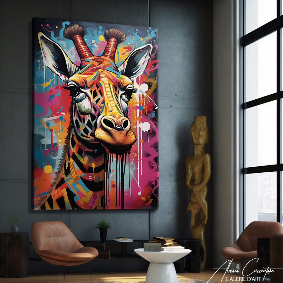 tableau street art girafe – mise en situation