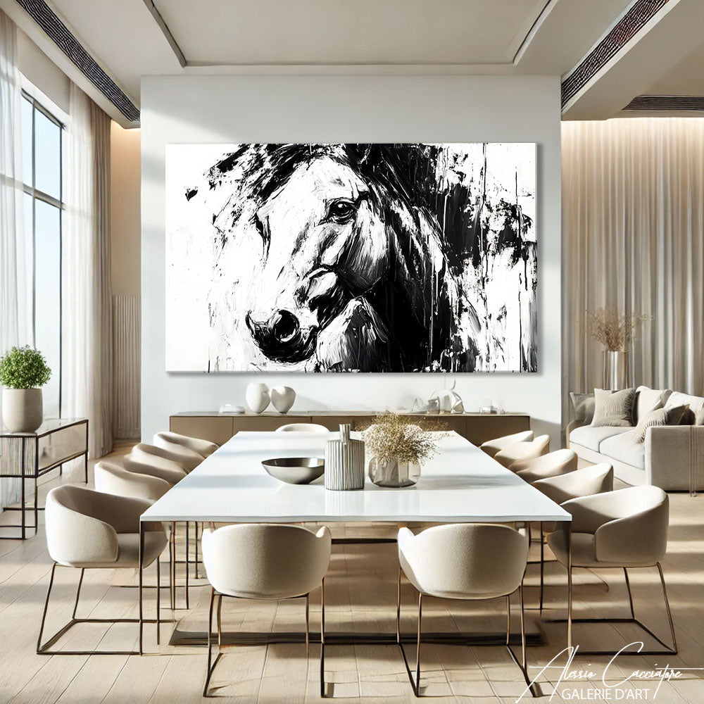 Toile Cheval Noir et Blanc