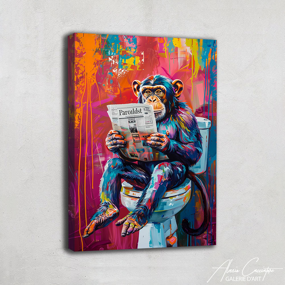 tableau singe toilette