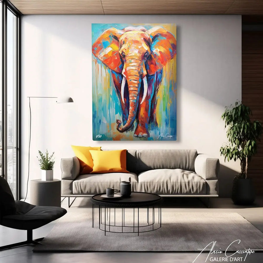 tableau éléphant pop art – mise en situation