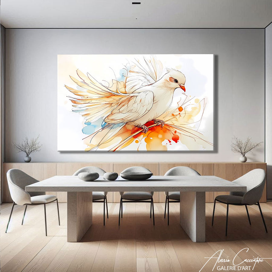 Peinture Oiseau Blanc – mise en situation