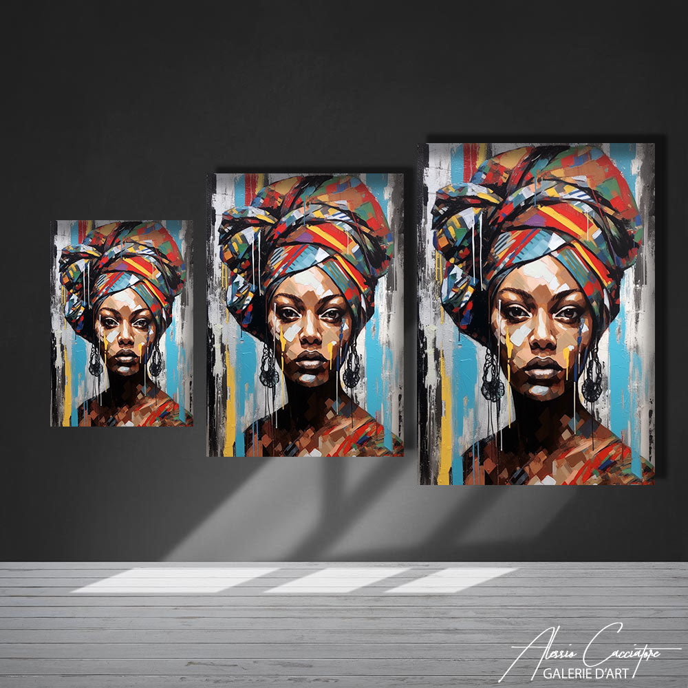 Tableau Mural Africain Femmes - Toile Avec Cadre - 90x70 Cm - Art Déco - Neuf Italie