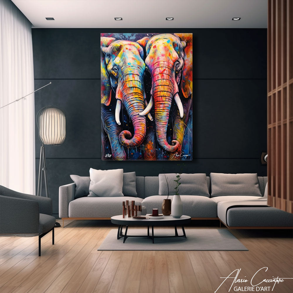 tableau éléphant famille