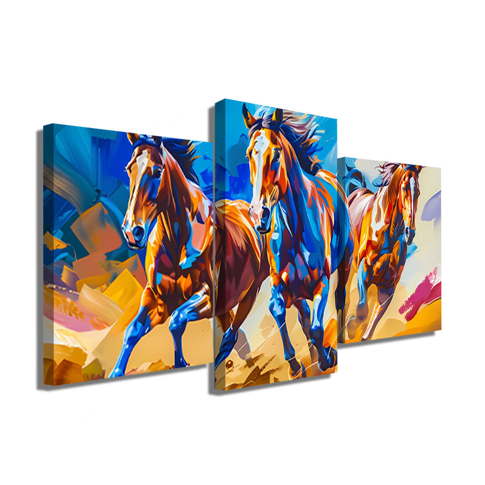 TABLEAU TRIPTYQUE CHEVAUX AU GALOP
