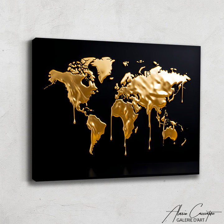tableau carte du monde doré