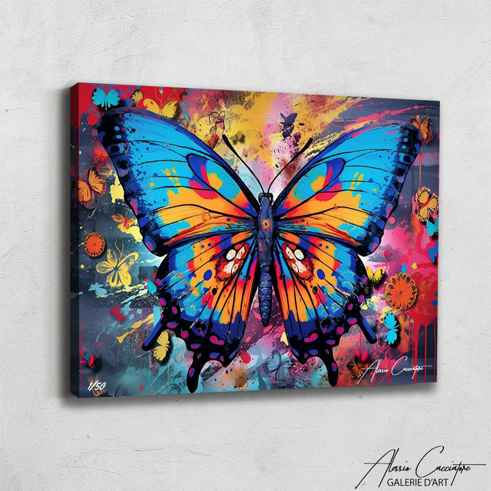 tableau papillon fleurs