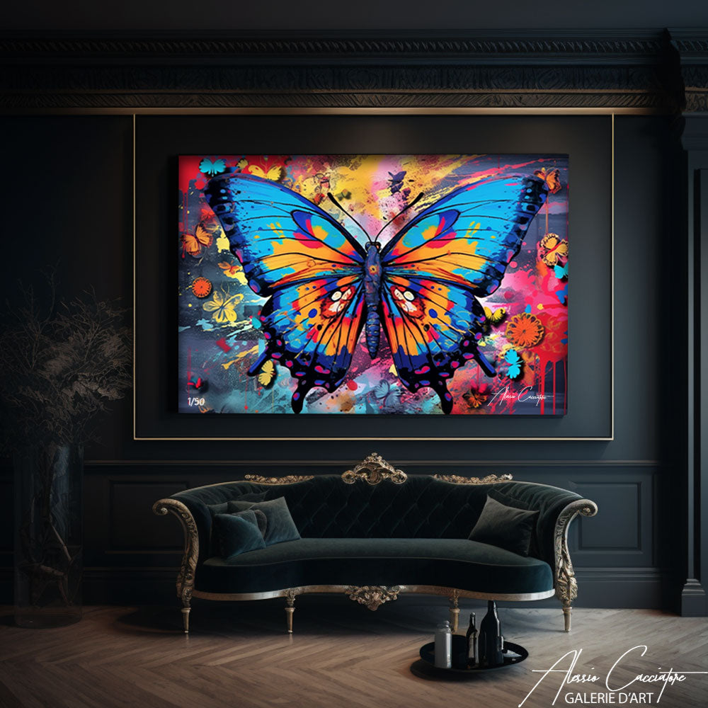 tableau papillon fleurs
