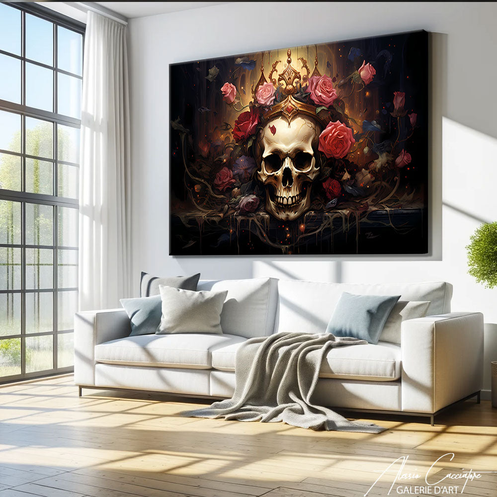 tableau tête de mort fleurs