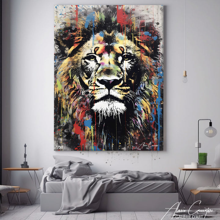 tableau lion gris