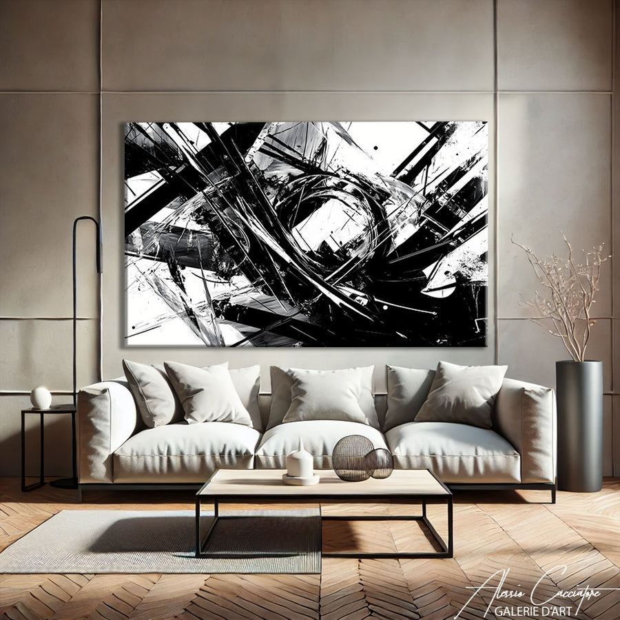 Tableau Noir et Blanc Salon
 – mise en situation
