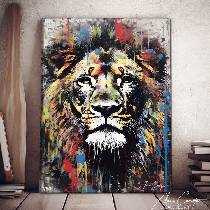 tableau lion abstrait
