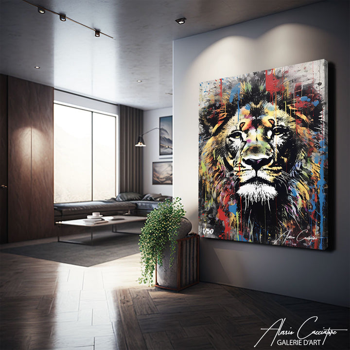 peinture lion gris