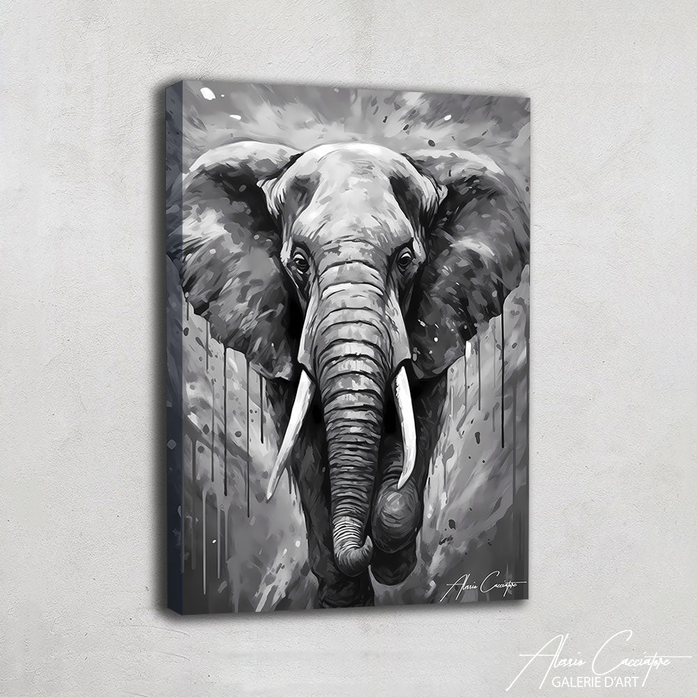 Peinture Éléphant Noir Et Blanc