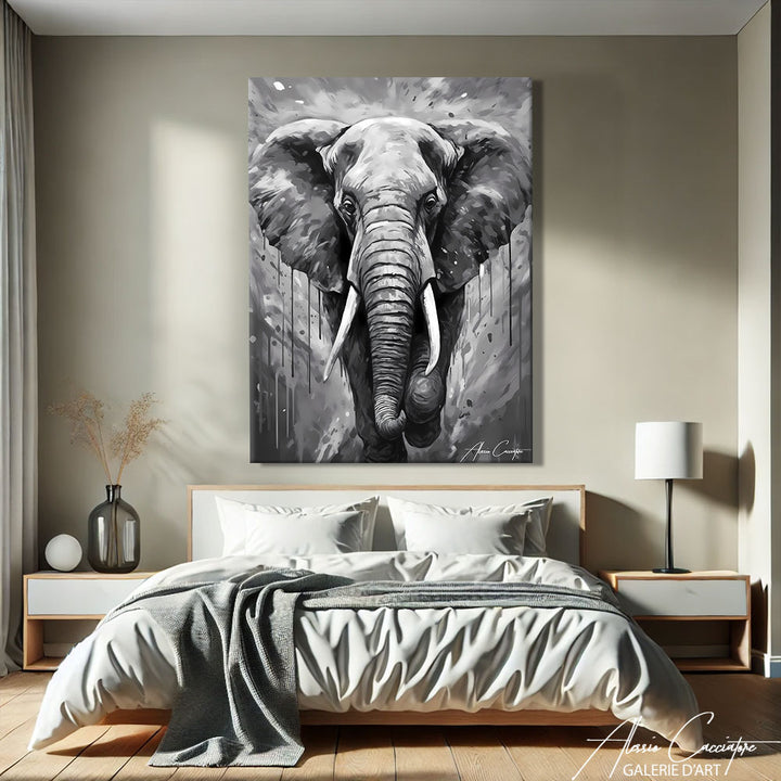 Tableau Éléphant Noir Et Blanc