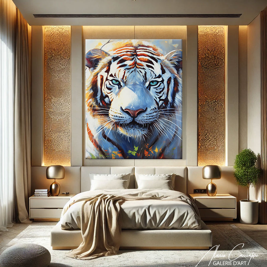 Tableau Tigre Blanc Yeux Bleu
 – mise en situation