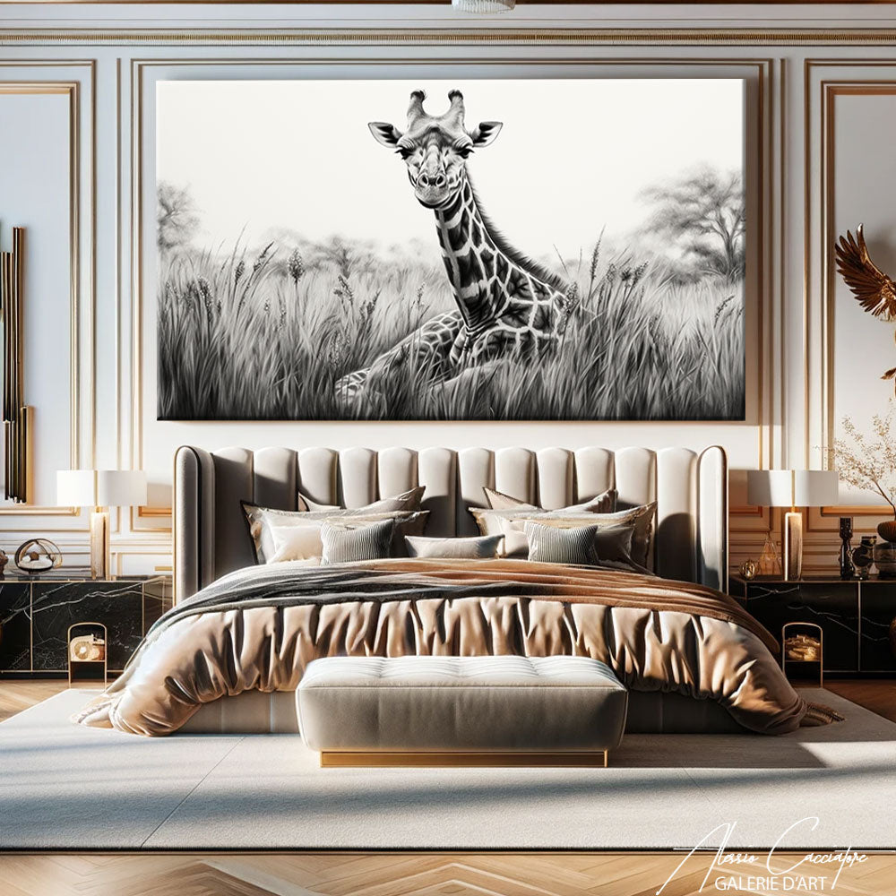 tableau girafe noir et blanc