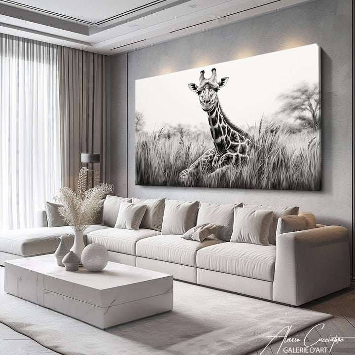 tableau girafe noir et blanc