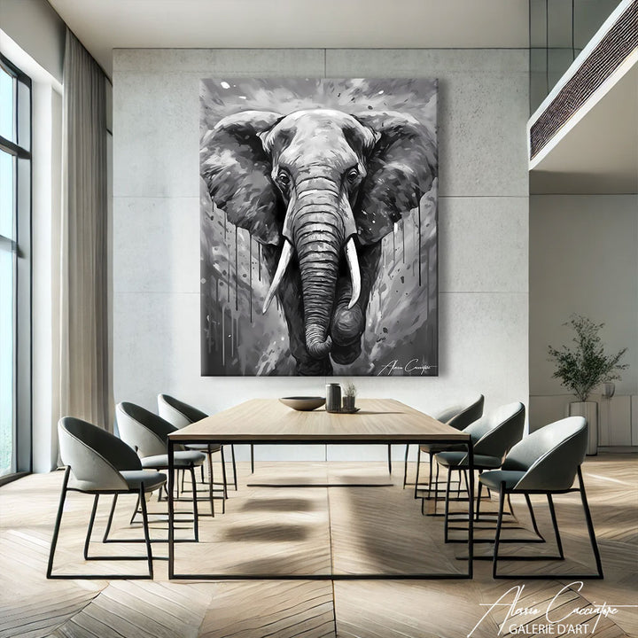 Tableau Noir Et Blanc Éléphant