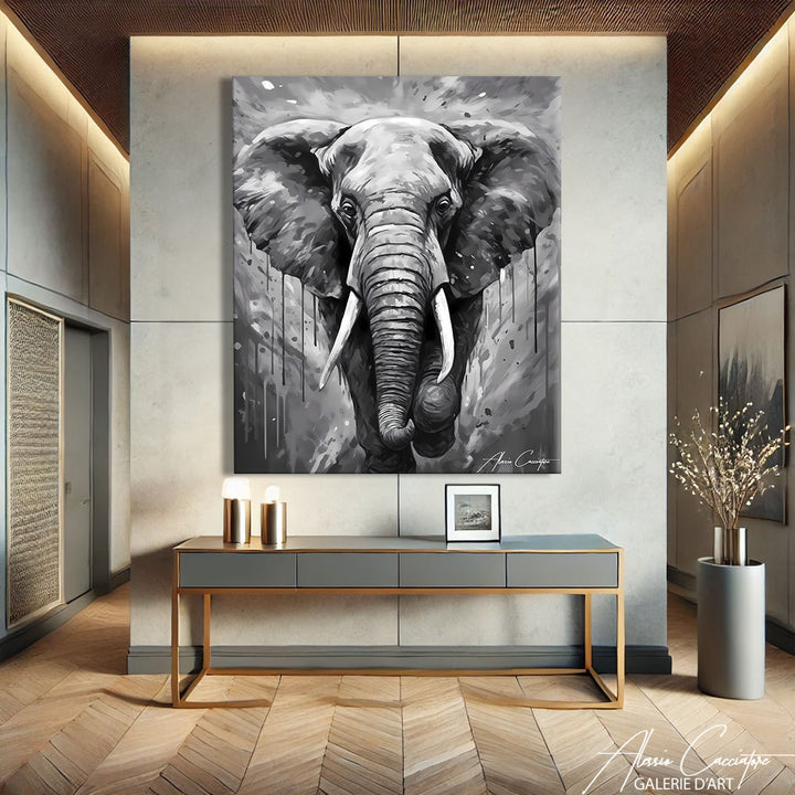 Tableau Éléphant Noir Et Blanc