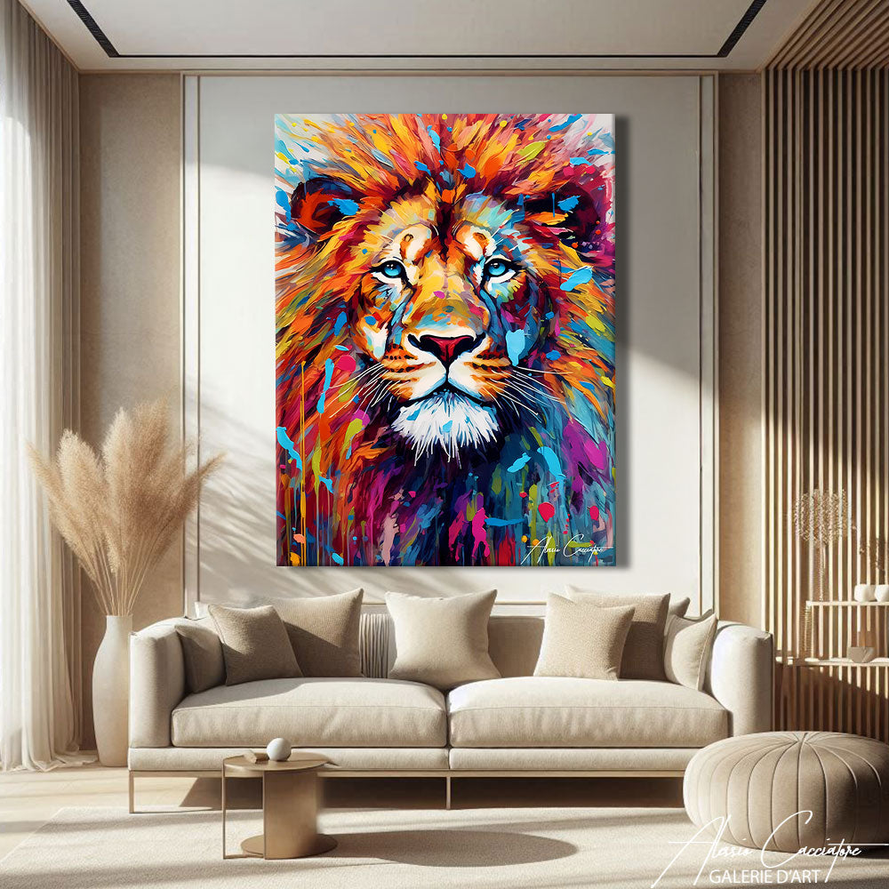 TABLEAU LION YEUX BLEUS