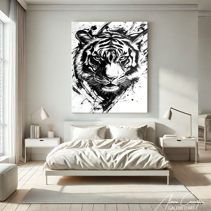 tableau tigre noir et blanc