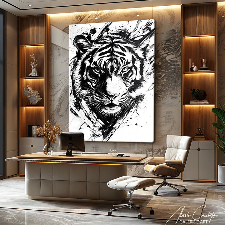 peinture tigre noir et blanc