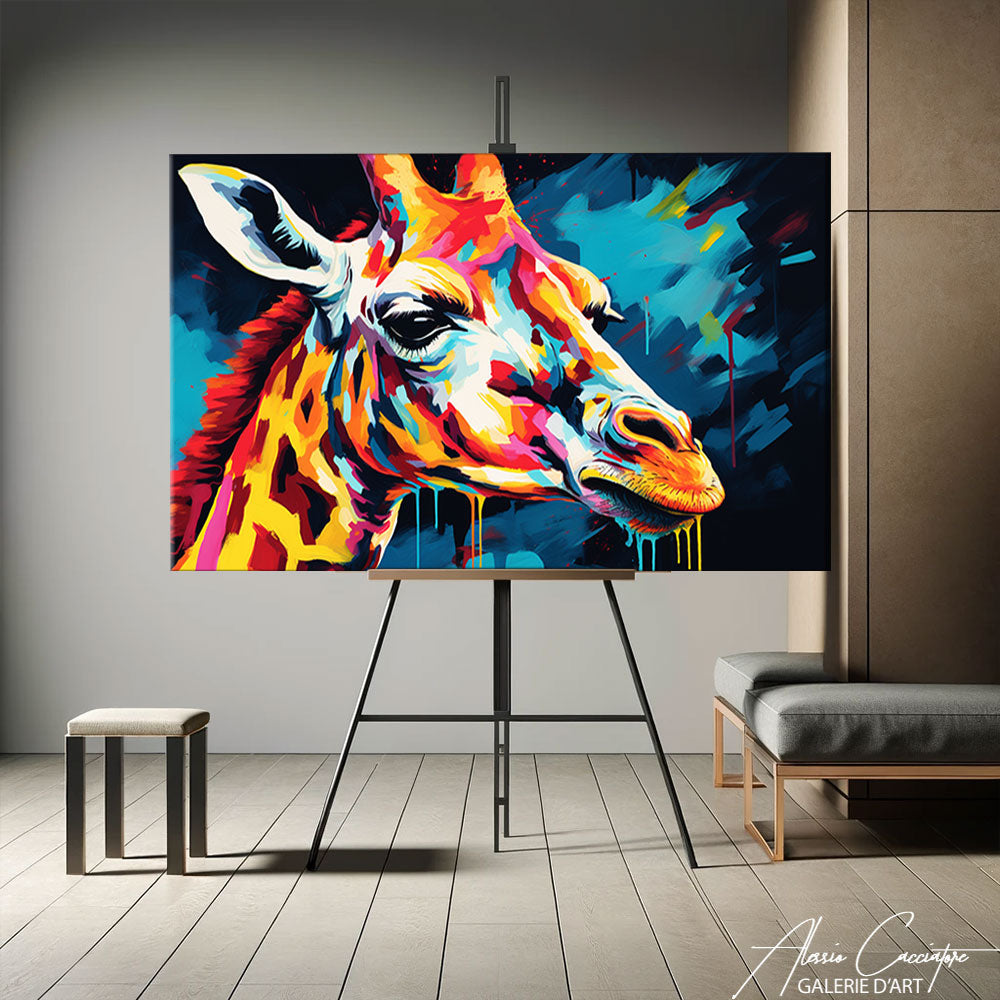 tableau girafe multicolore
