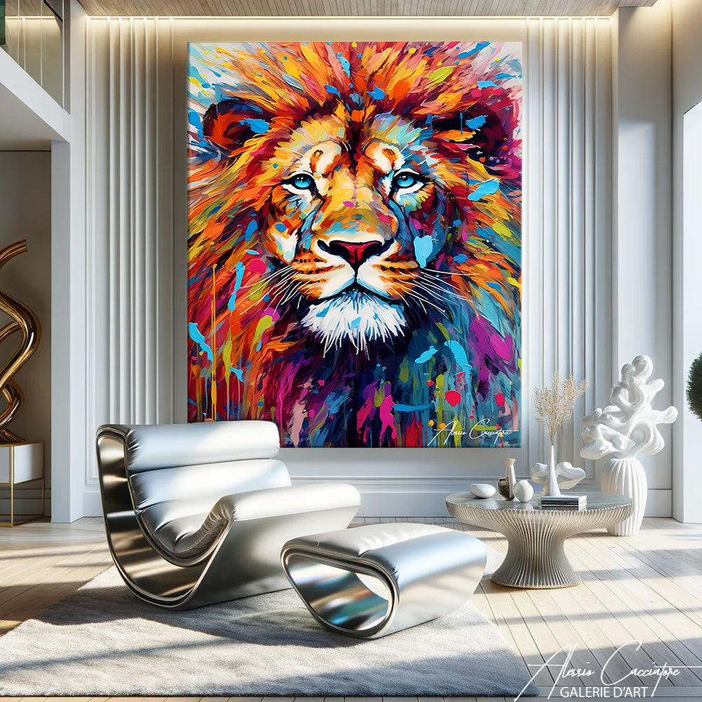 Tableau Lion Yeux Bleu