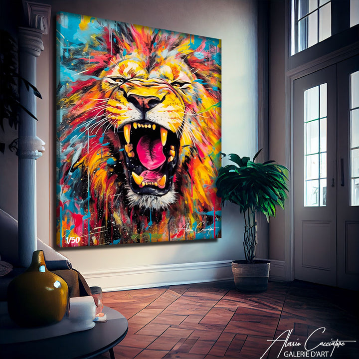 peinture lion rugissant