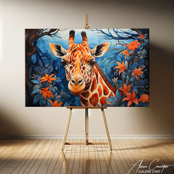 peinture huile girafe
