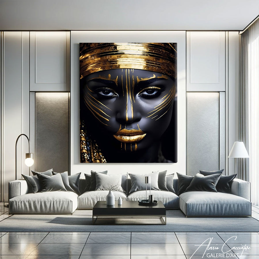Tableau Femme Africaine Noir Et Or – mise en situation