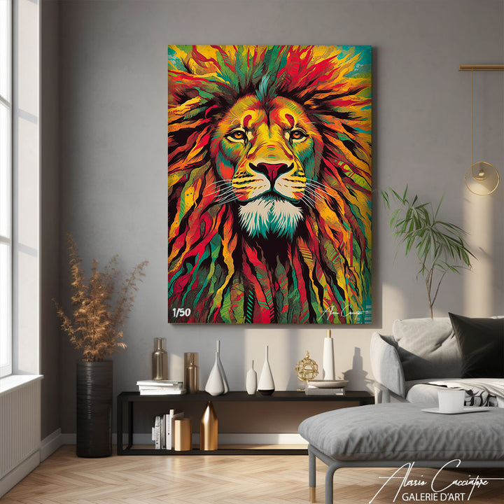 tableau lion rasta