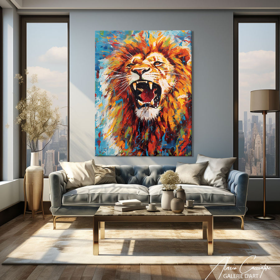 TABLEAU LION PEINT
 – mise en situation