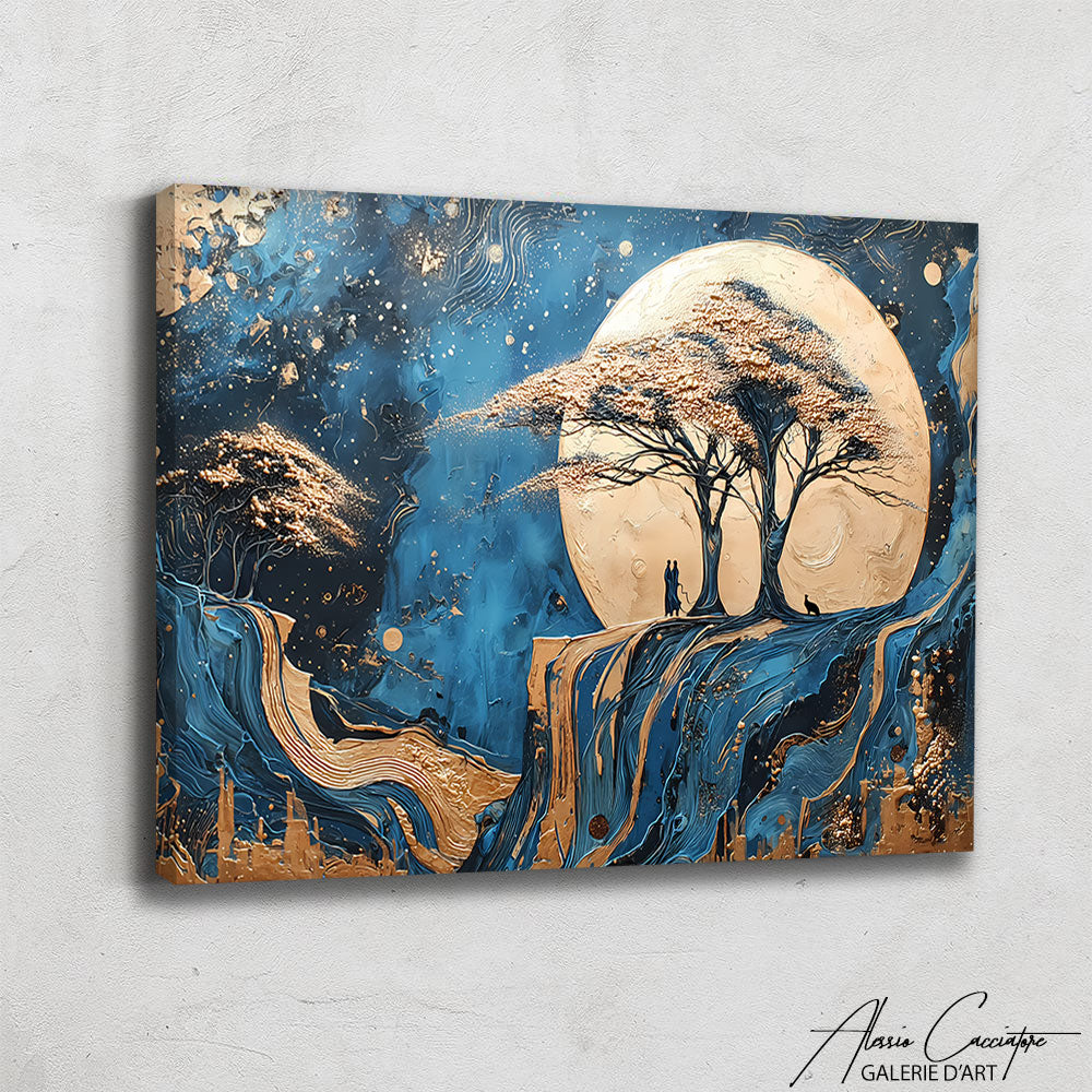 Tableau Abstrait Bleu et Or