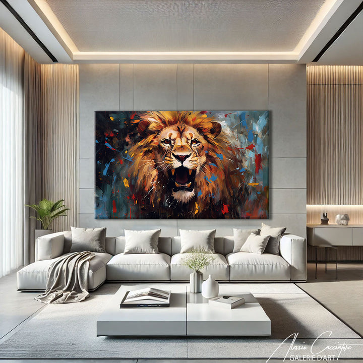 tableau lion peintre